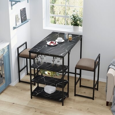 3-Piece Bar Dining Table Set With 4 Glass Holders,2 Wine Racks And 3 Open Storage Shelves - Image 0