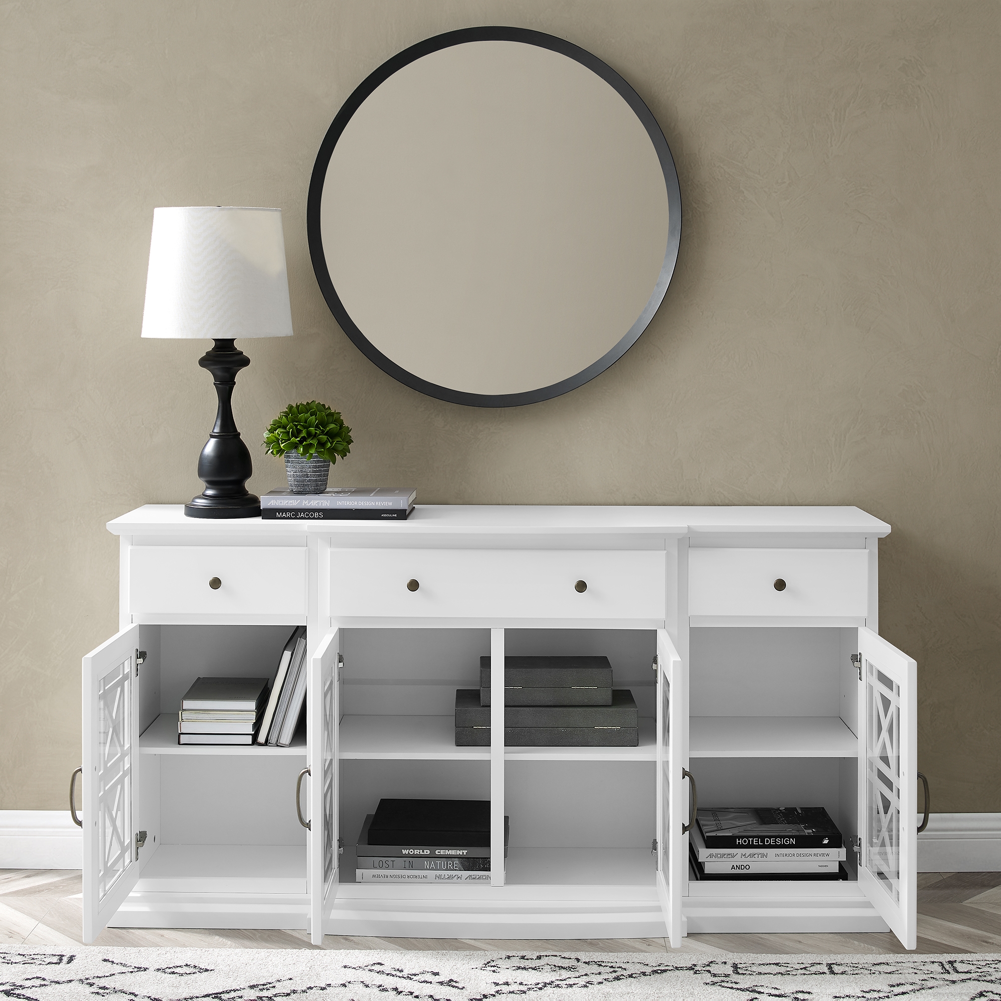 Landon 60" Tiered Fretwork Sideboard - White - Image 6