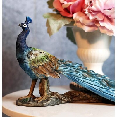 Amy-Jo Iridescent Peacock with Beautiful Train Feathers Figurine - Image 0