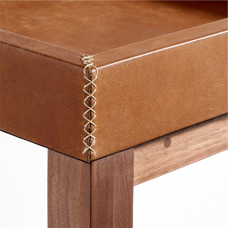 Shinola Runwell Leather and Wood End Table with Shelf - Image 2