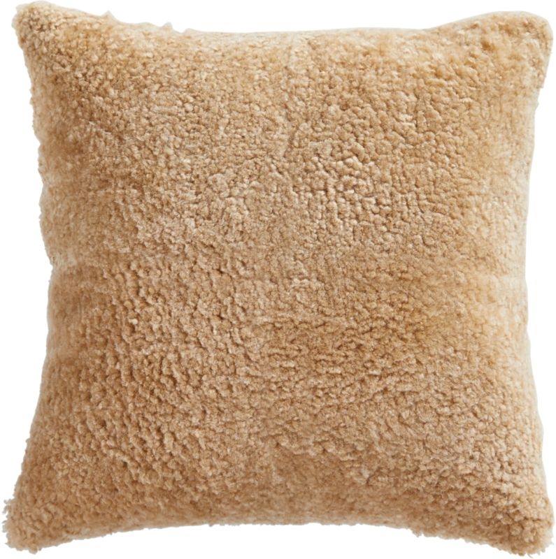 Shorn Camel Brown Sheepskin Fur Throw Pillow with Down-Alternative Insert 18" - Image 2