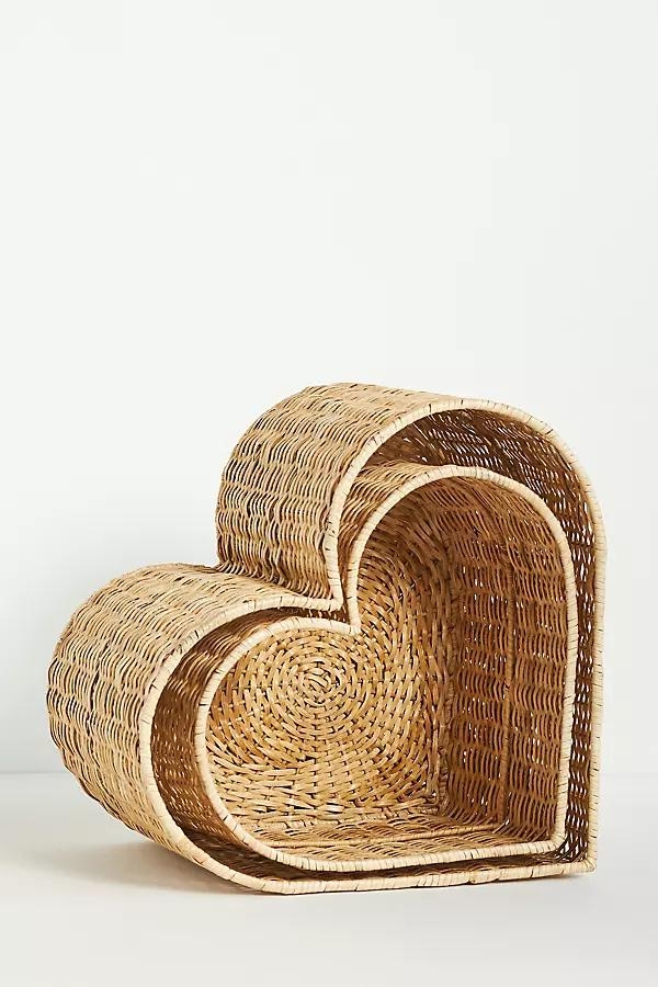 Heart Woven Rattan Baskets, Set of 2 - Image 0