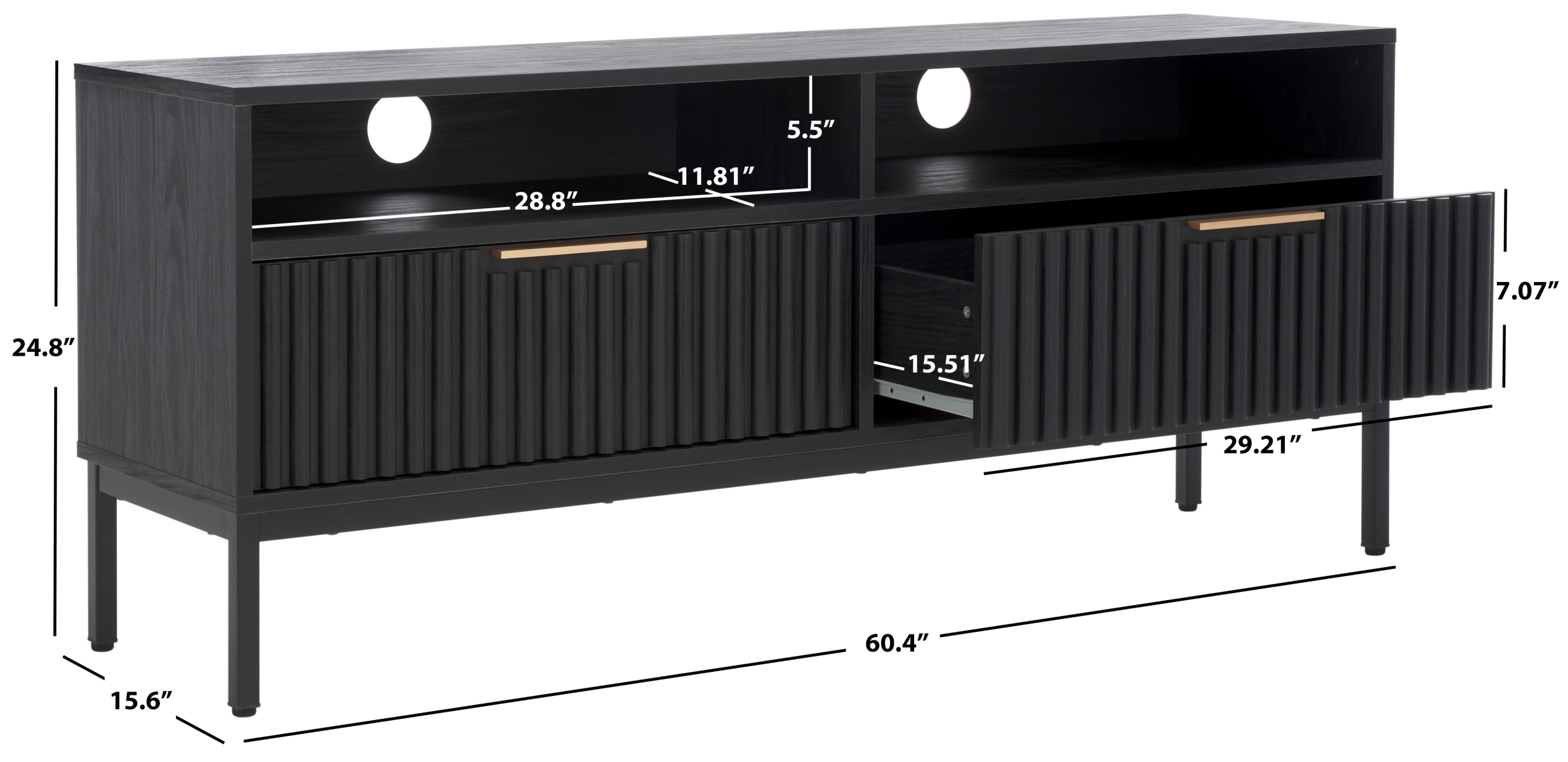 Lylia 2 Drawer 2 Shelf Media Stand - Black - Safavieh - Image 9