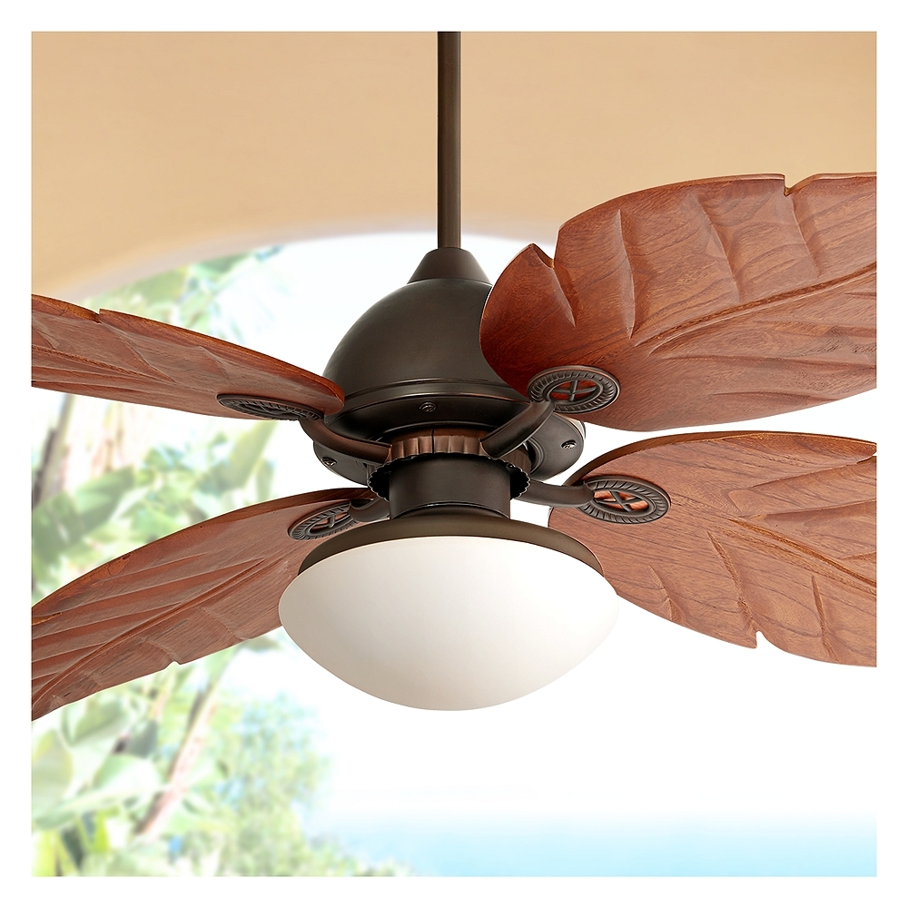 60" Casa Vieja Oak Creek White Glass Damp LED Pull Chain Ceiling Fan - Image 0
