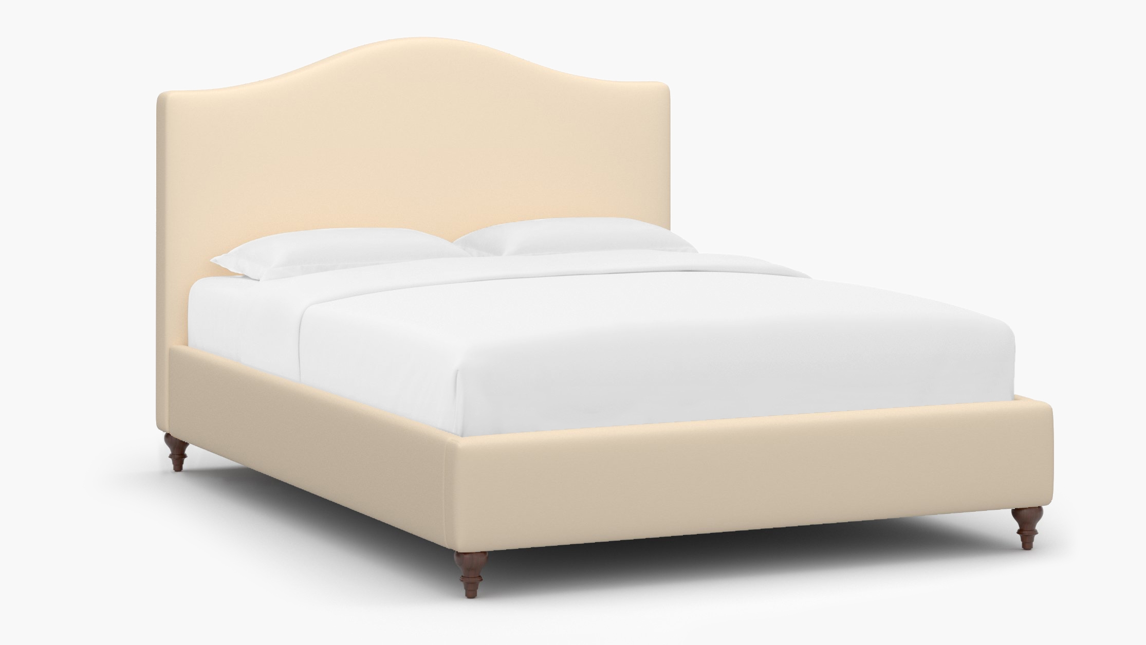 Camelback Bed, Flax Twill, Walnut Traditional Turned Leg, King - Image 1