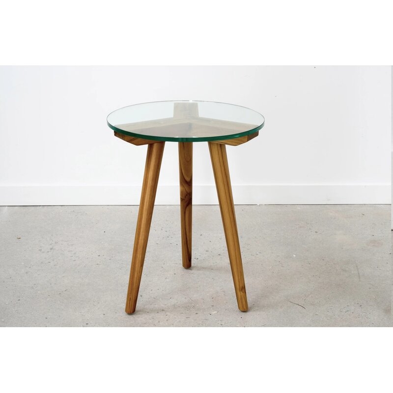 From the Source Reef Glass Top 3 Legs End Table Table Base Color: Natural Teak - Image 0