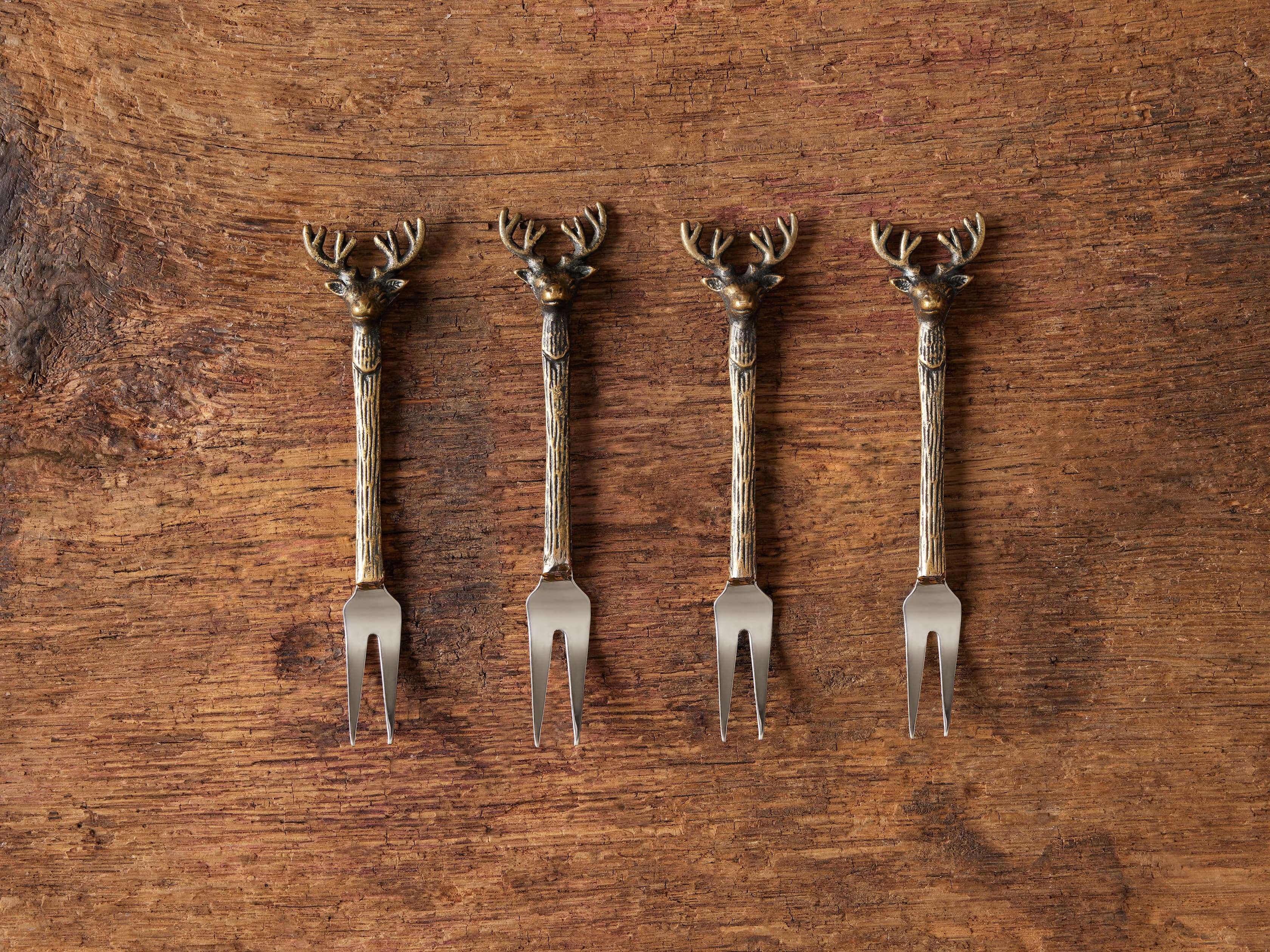 Stag Appetizer Forks (Set Of 4) in Stainless Steel Brass - Image 0