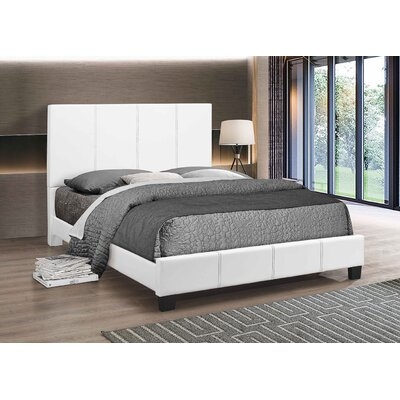 Black PU Bed With Contrast Stitching And Wood Legs, 60'' Queen - Image 0