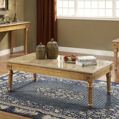 Amaris Traditional Rectangular Wood and Marble Coffee Table - Image 0