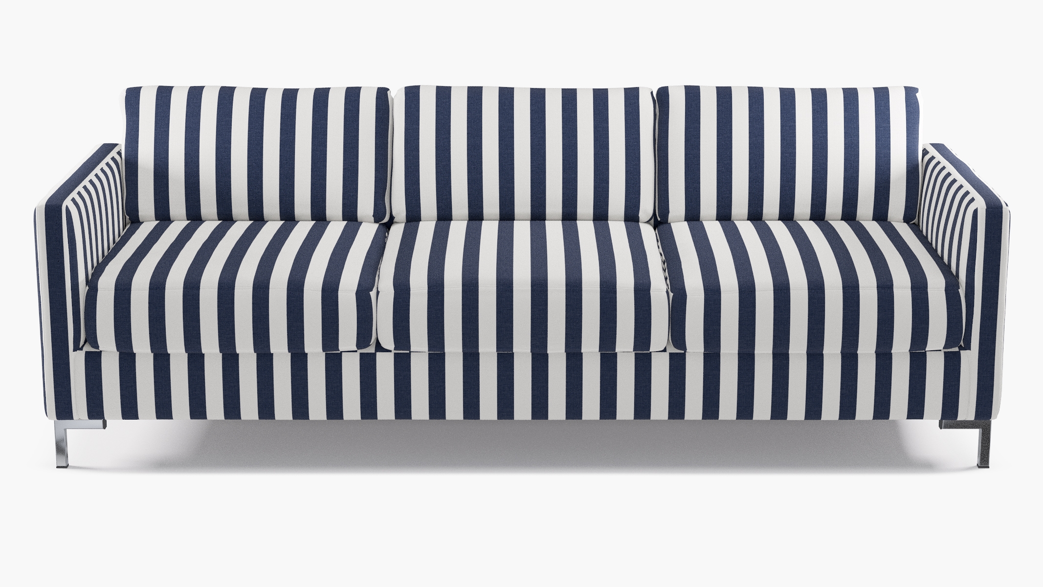 Modern Sofa, Navy Cabana Stripe, Chrome - Image 0