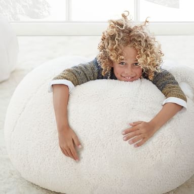 Recycled Blend Sherpa Bean Bag Chair Cover + Insert, Medium, Ivory/White - Image 1