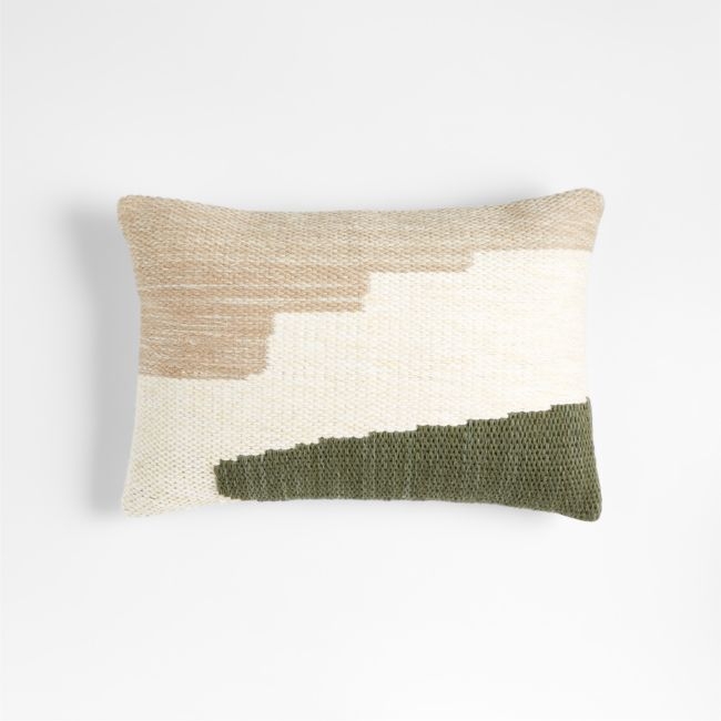 Corby 22"x15" Geometric Desert Green Kilim Pillow with Down-Alternative Insert - Image 0