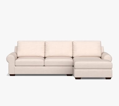 Big Sur Roll Arm Upholstered Left Arm Sofa with Chaise Sectional and Bench Cushion, Down Blend Wrapped Cushions, Performance Slub Cotton White - Image 1