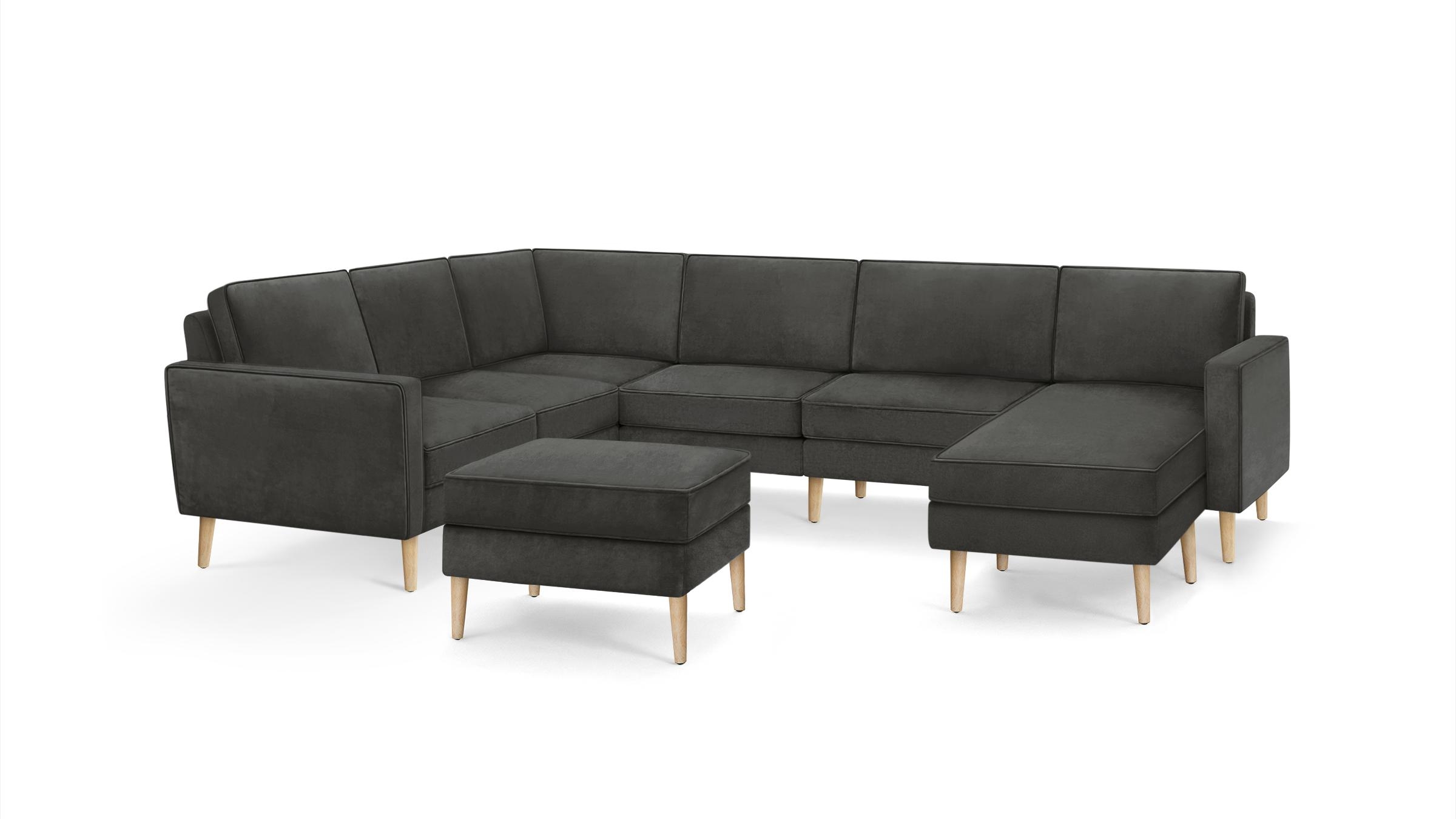 Nomad Velvet 6-Seat Corner Sectional with Reversible Chaise and Ottoman - Graphite Grey - Performance Velvet / Ebony - Wood - Image 6