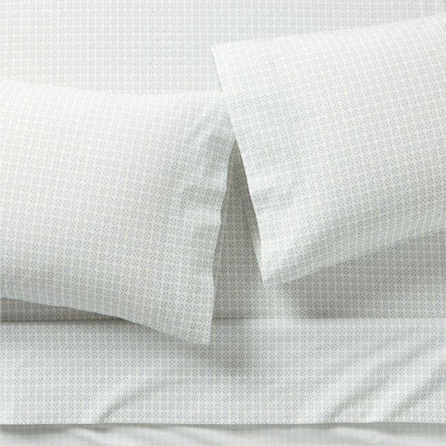 Cozy Cloud Geo Giggles Blue Block Print 100% Organic Cotton Kids Queen Sheet Set - Image 0