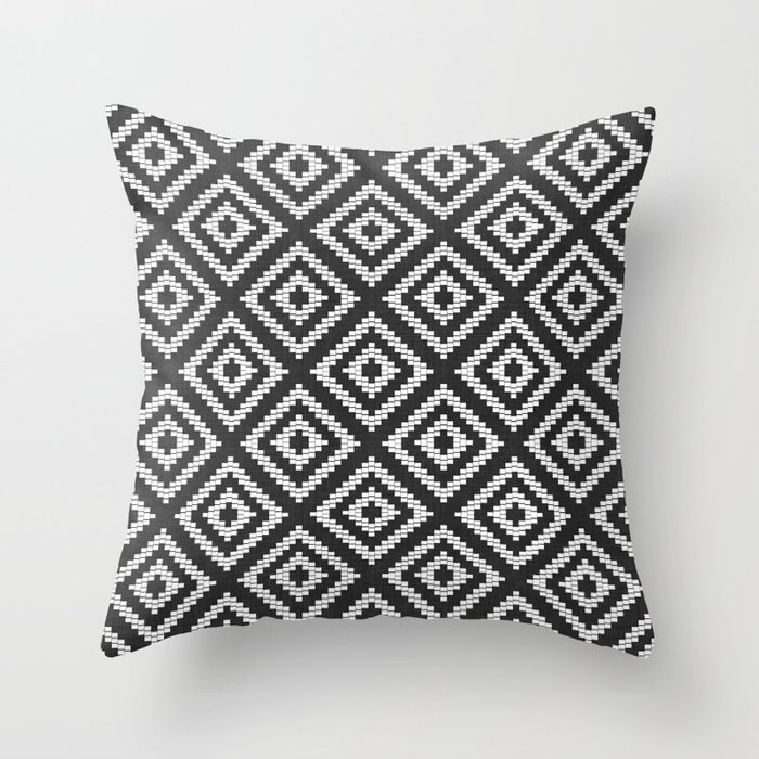 Stair Step Diamond Geometric Tribal In Black And White Throw Pillow by House Of Haha - Cover (16" x 16") With Pillow Insert - Indoor Pillow - Image 0