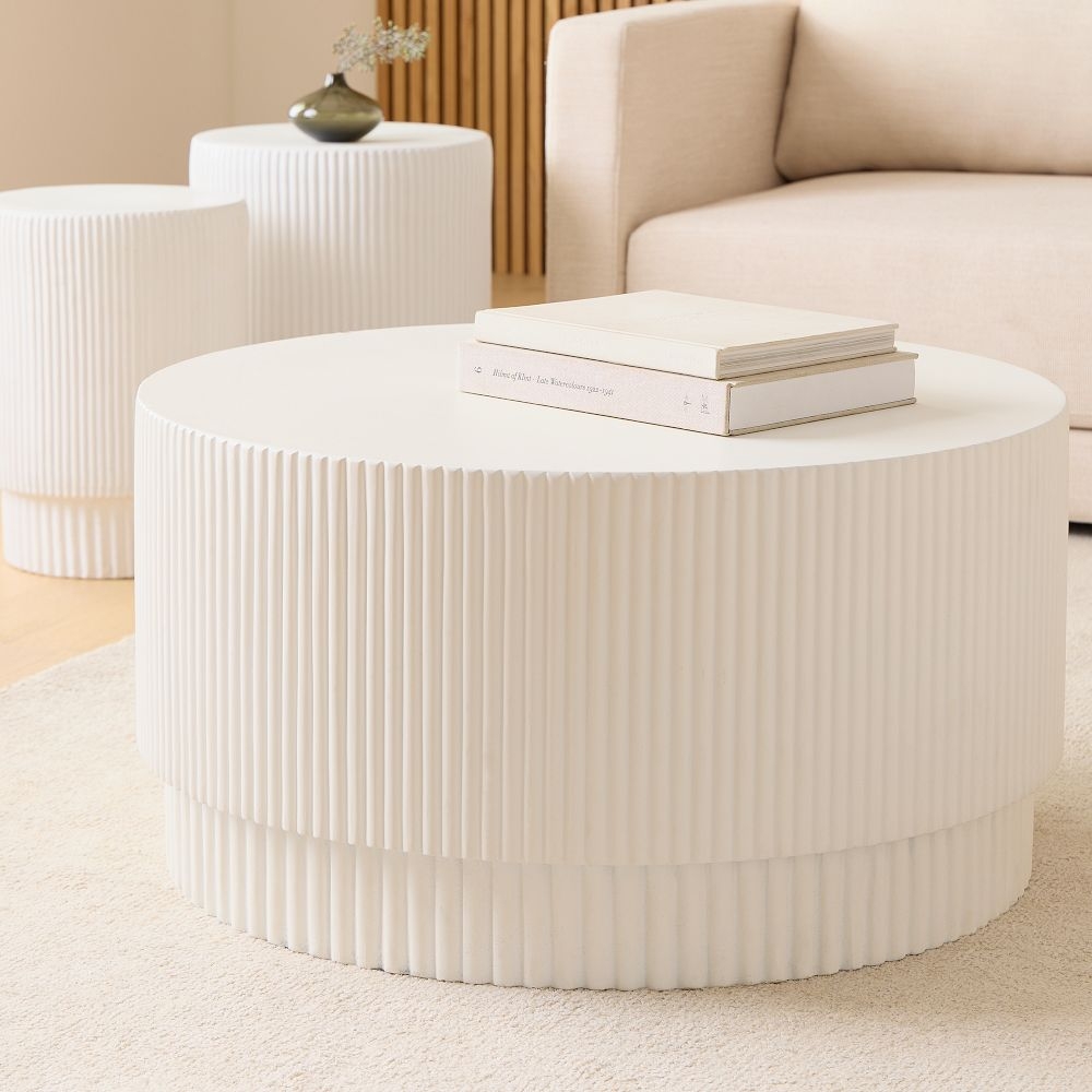 Fluted White 32 Inch Round Coffee Table - Image 2