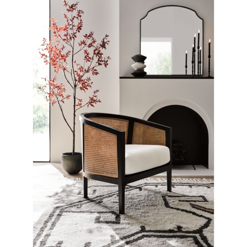 Ankara Cane Chair with Ivory Cushion, Black - Image 1