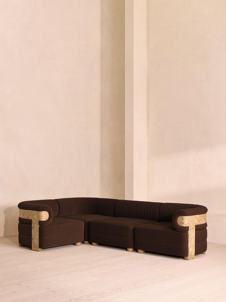 Caleb Sectional Sofa, L-Shape Sofa, Velvet, Chocolate, Blonde Burl, US - Image 0