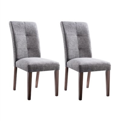 2 Contemporary Linen Side Chair With Solid Wooden Legs, For Dining Living Room/Office - Image 0