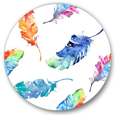 Ethnic Blue Feathers - Bohemian & Eclectic Metal Circle Wall Art - Image 0