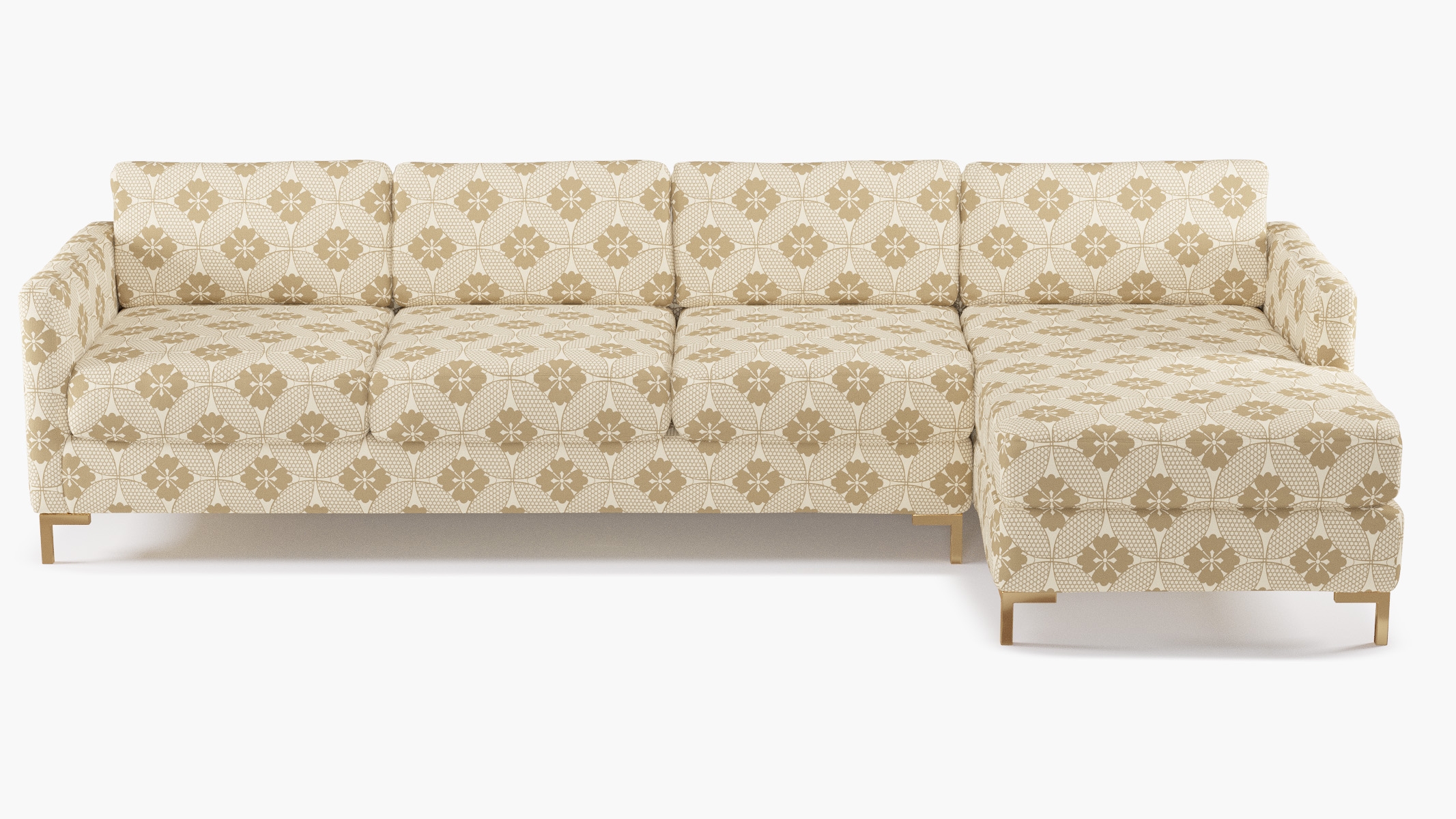 Modern Sectional, Right Facing, Rattan Solaire, Brass L Leg - Image 0
