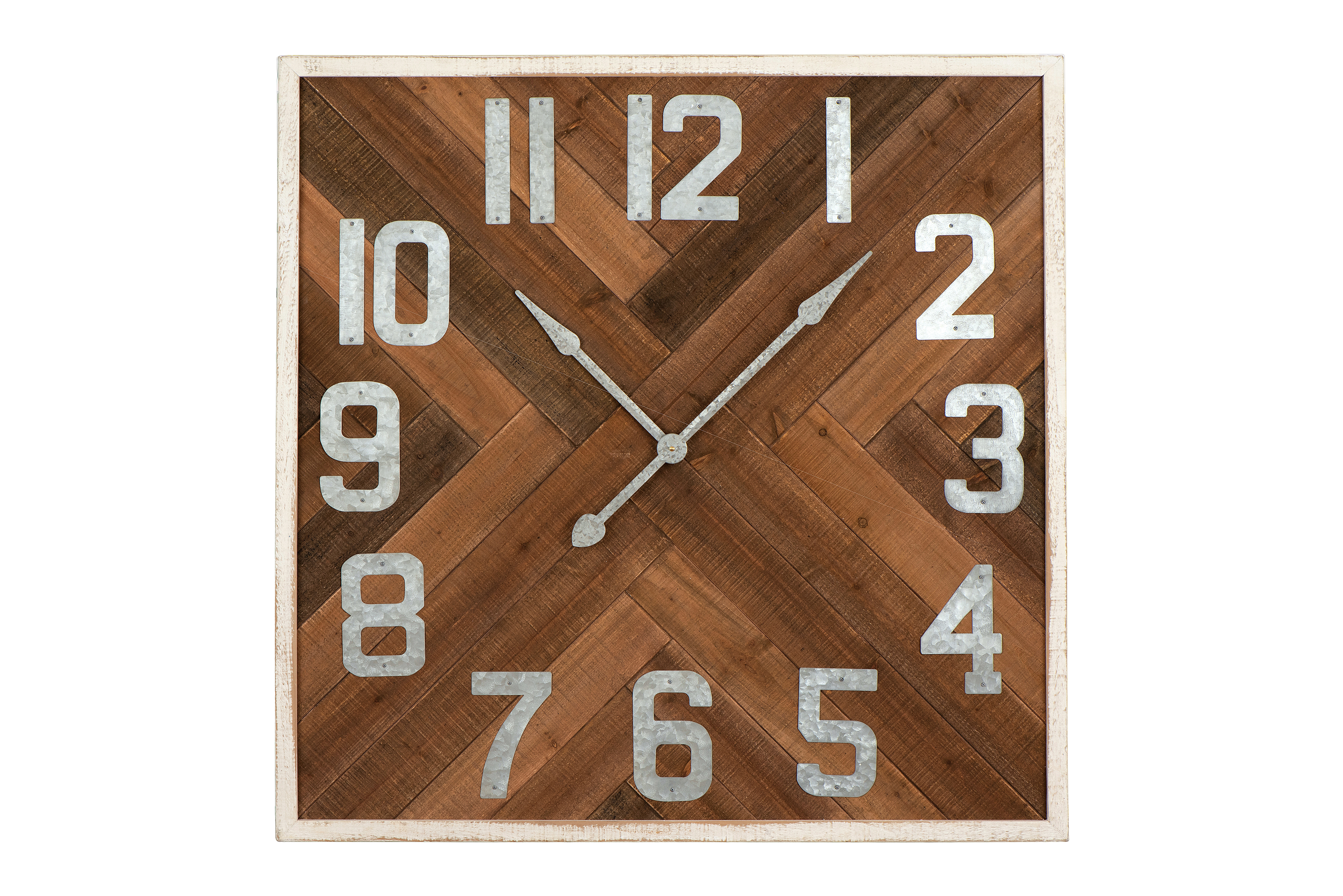 36" Square Herringbone Inlay Stained Wood Wall Clock - Image 0