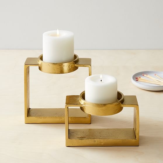 Square Metal Pillar Candle Holder, Tall &amp; Short - Image 0