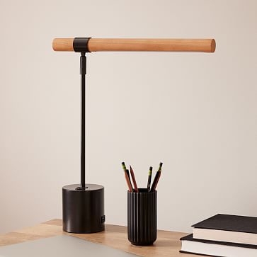 Linear Wood LED Table Lamp With USB, Walnut, Set of 2 - Image 1