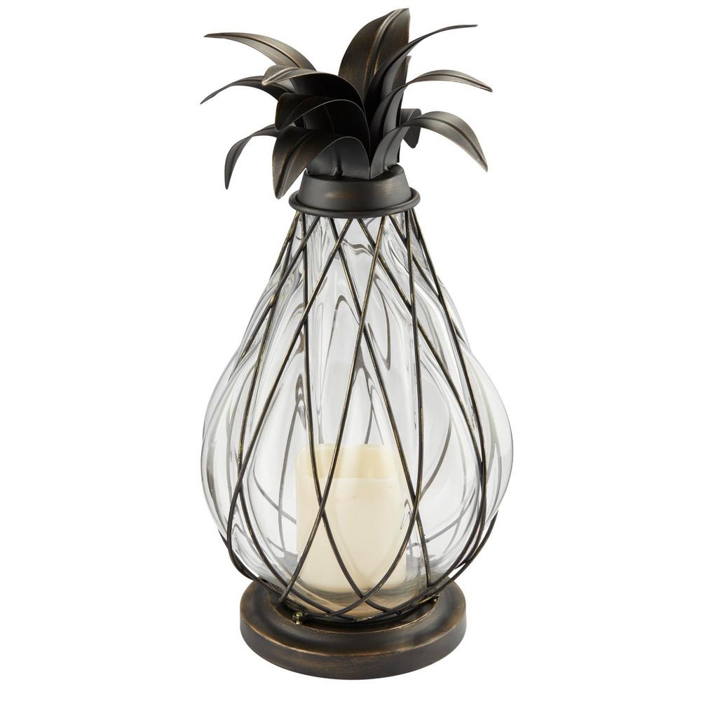 Hampton Bay 17 in. Aged Bronze Pineapple Lantern with LED Candle - Image 0