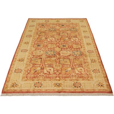 One-of-a-Kind Ingiwara Hand-Knotted 2010s Tabriz Red/Golden 6'1" x 10' Wool Area Rug - Image 0