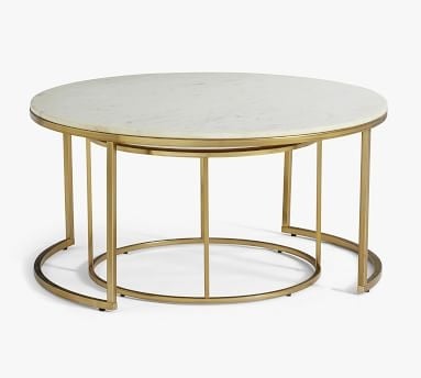 Delaney Round Marble Nesting Coffee Tables, Brass - Image 2