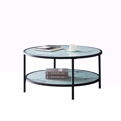 Glass Coffee Table With Large Storage Space Black Frame Glass Top - Image 0