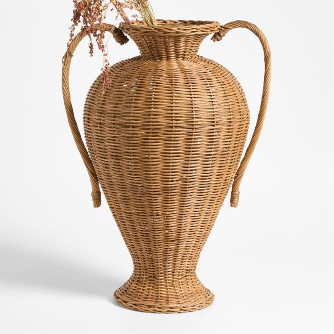 Alford Large Brown Woven Rattan Double Handle Vase 24" - Image 0