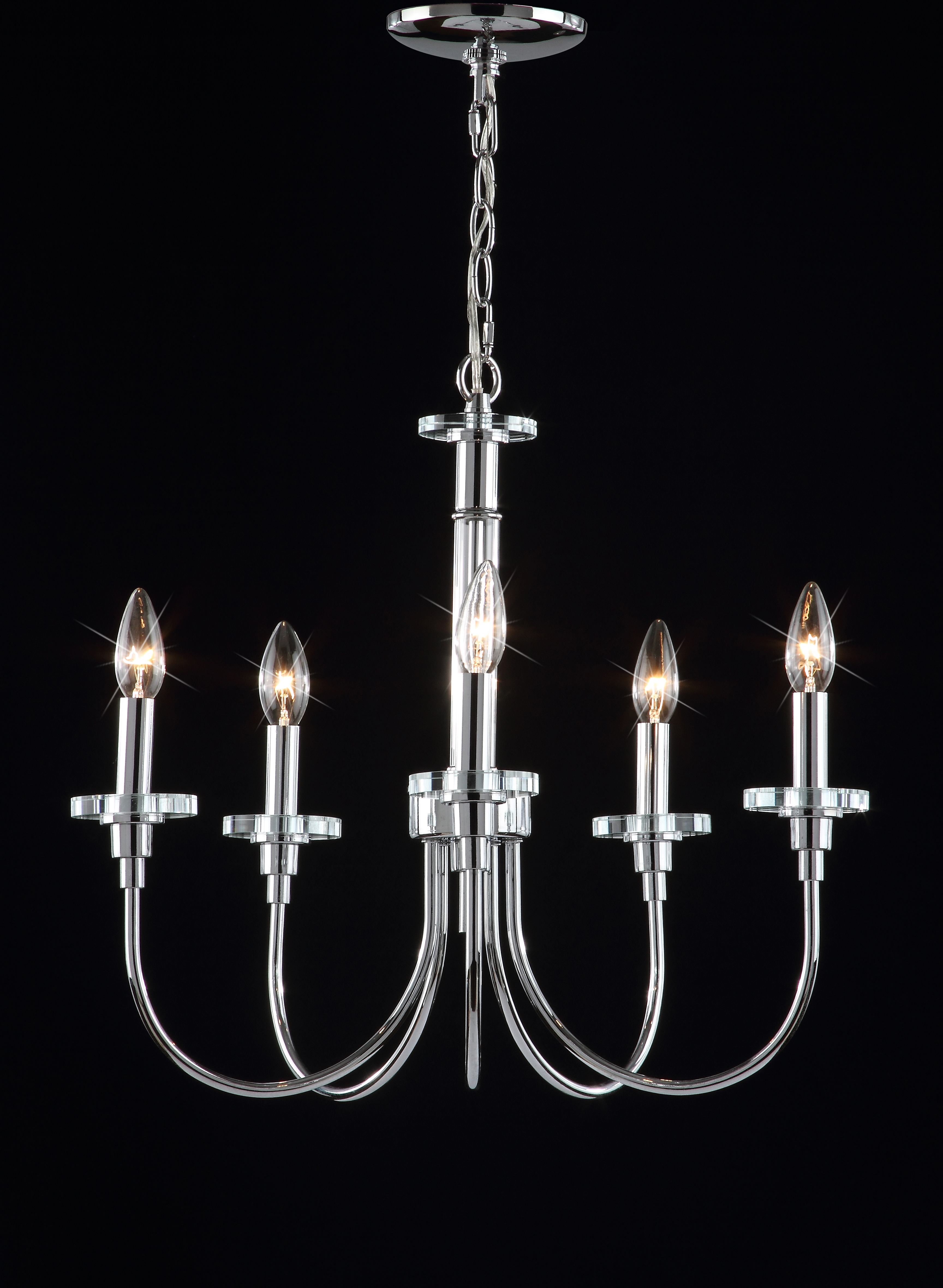 Sharon 5 Light 21-Inch Dia Adjustable Chandelier - Chrome/Clear - Safavieh - Image 1