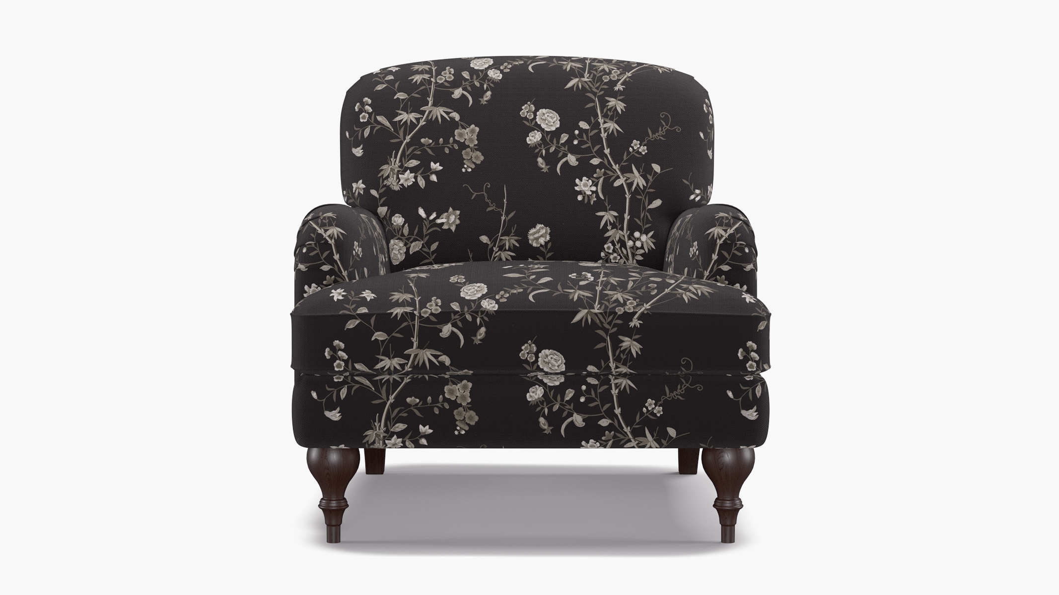 English Roll Arm Chair, Black Bamboo Garden, Espresso Turned Wood Leg - Image 0