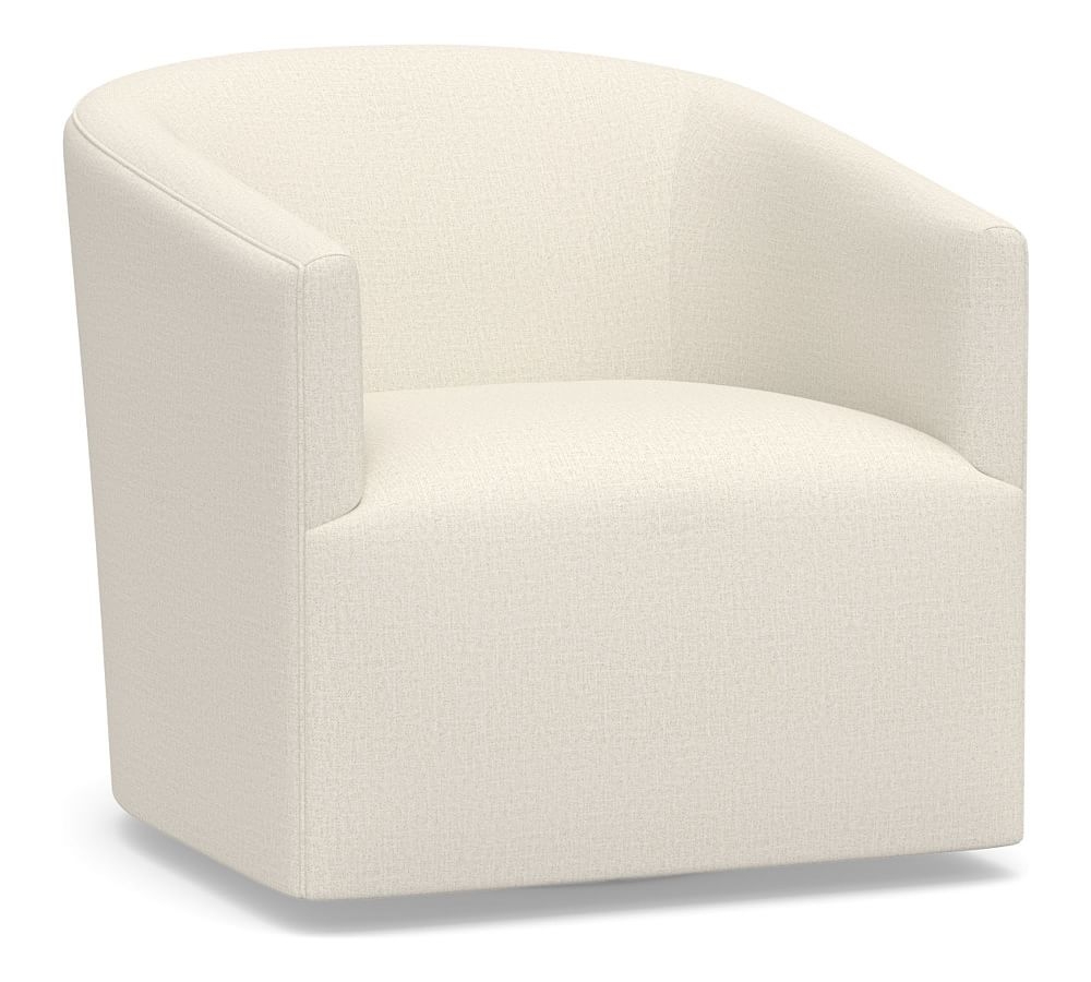 Baldwin Upholstered Swivel Armchair, Polyester Wrapped Cushions, Performance Heathered Tweed Ivory - Image 0