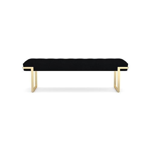 Mixed Material Bench, Standard Cushion, Belgian Linen, Black, Antique Brass - Image 0