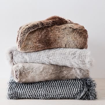 Striped Faux Fur Throw, 47"x60", Frost Gray - Image 5