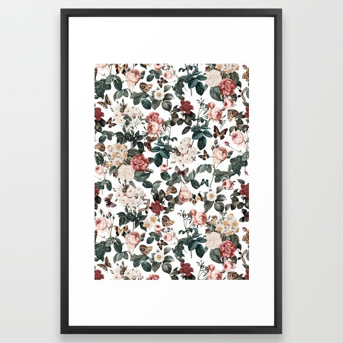 Floral And Butterflies Ii Framed Art Print by Burcu Korkmazyurek - Vector Black - LARGE (Gallery)-26x38 - Image 0