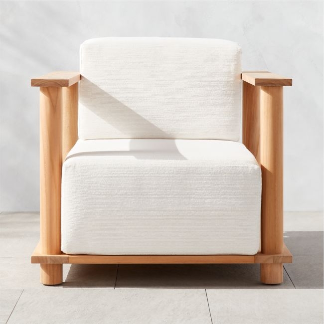 Pinet Teak Outdoor Lounge Chair with Textured Ivory Perennials® Cushions - Image 0