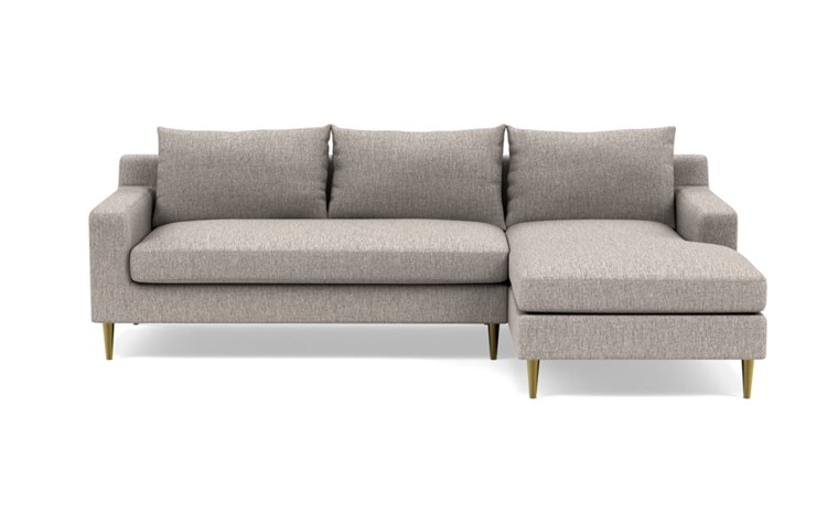 Sloan Right Sectional with Brown Earth Fabric, down alternative cushions, and Brass Plated legs - Image 0