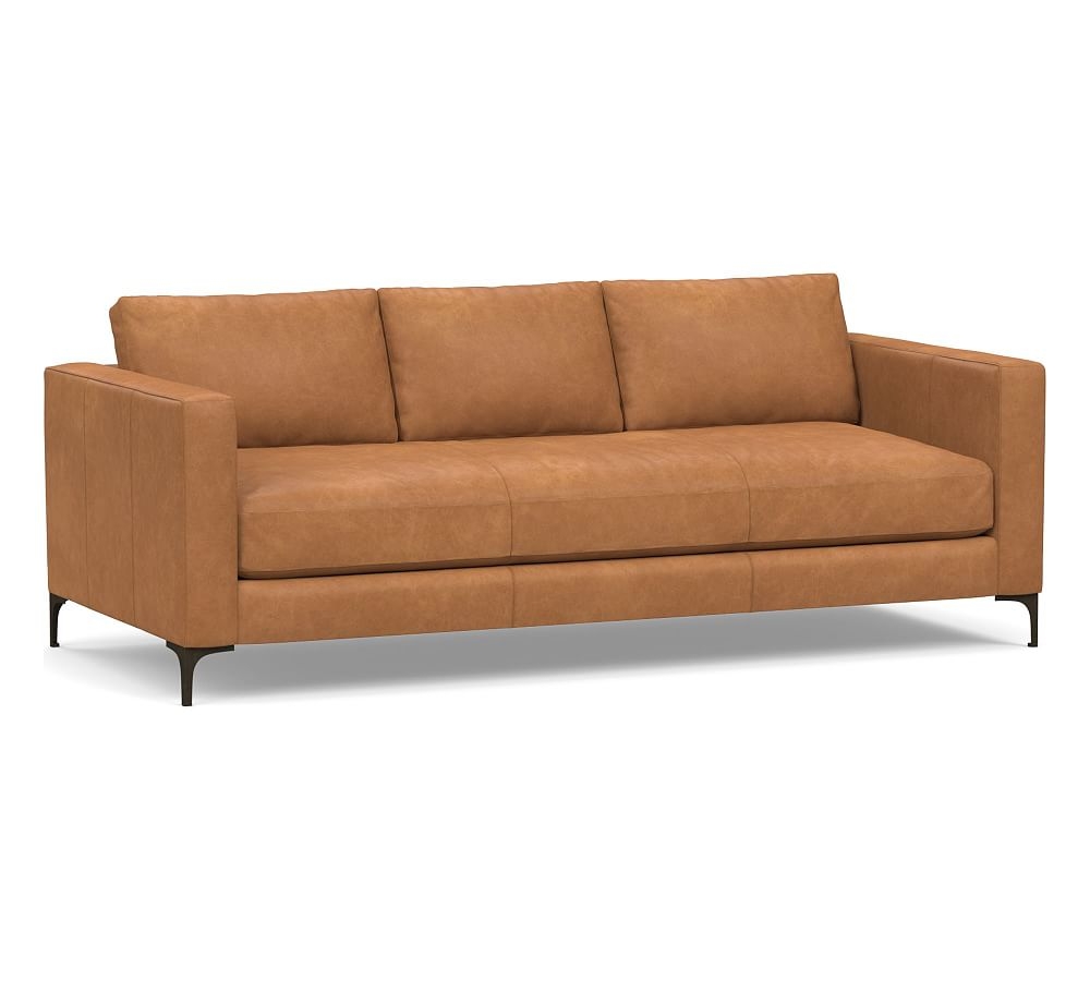 Jake Leather Sofa 85", Down Blend Wrapped Cushions, Churchfield Camel - Image 0