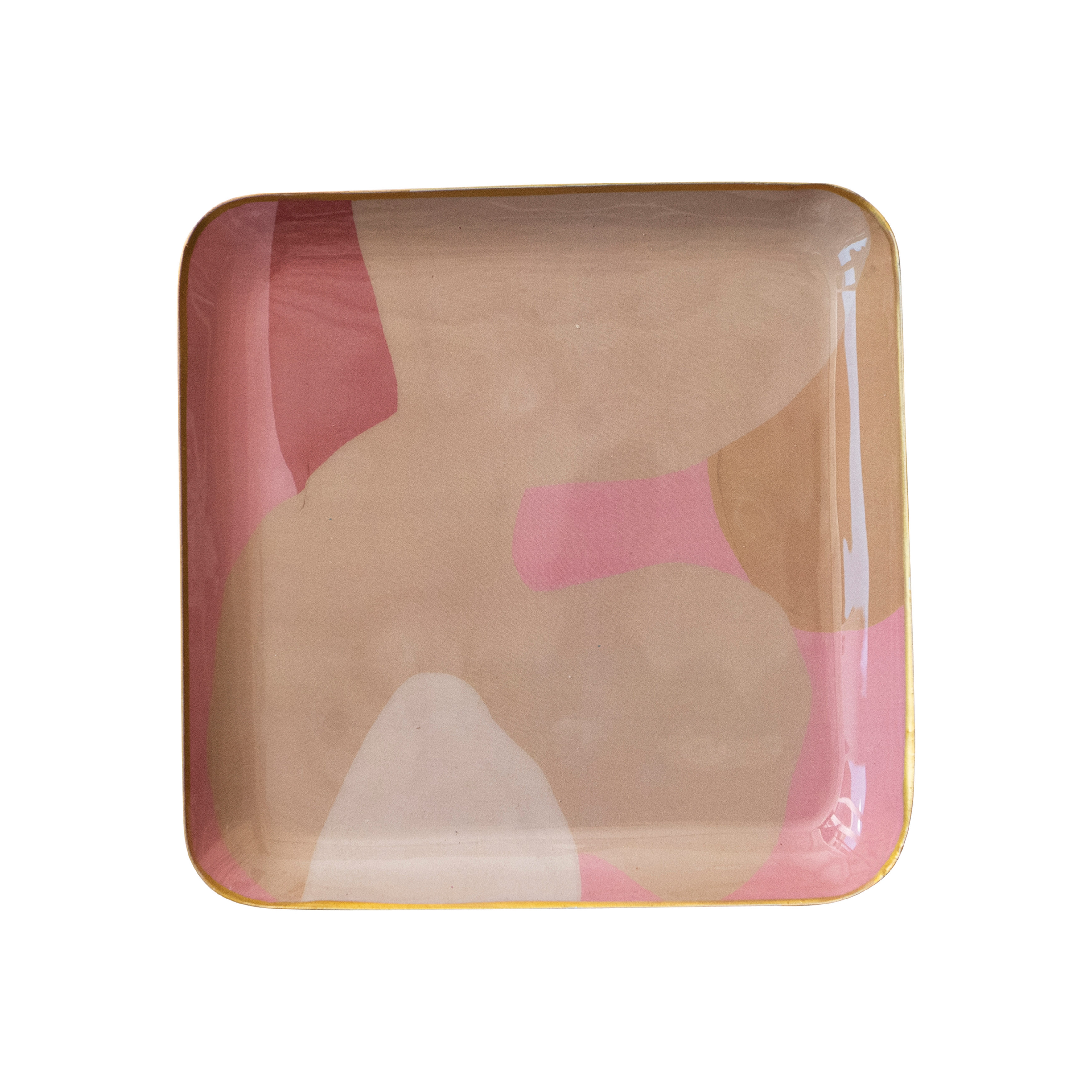 Abstract Enameled Metal Tray, Pink, Brown and Tan - Image 0