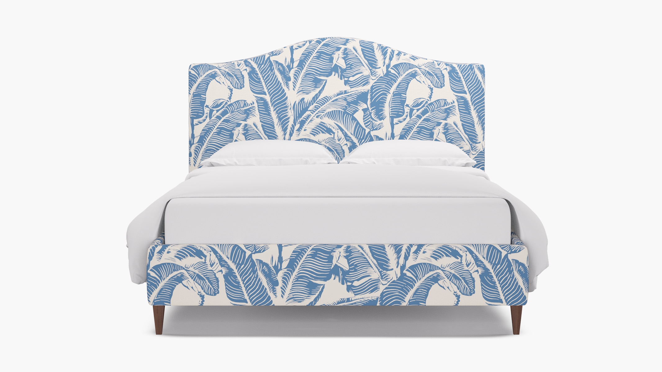 Camelback Bed, Cornflower Martinique® Encore, Walnut Square Tapered Leg, King - Image 0