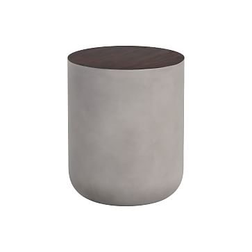 Two Tone Concrete Side Table, Gray, Wood Grain Brown - Image 1