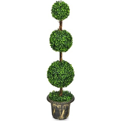 Primrue 4' Artificial Topiary Triple Ball Tree Plant Indoor Outdoor Uv Resistant - Image 0