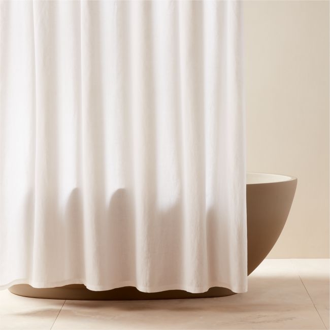 Ira Bright White Solid Linen Shower Curtain 84" - Image 0