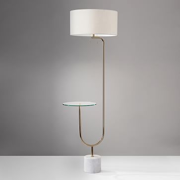Deco Shelf Floor Lamp, Antique Brass & White Marble - Image 3