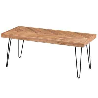 Modern Coffee Table, Easy Assembly Tea Table Cocktail Table For Living Room W/Chevron Pattern & Metal Hairpin Legs, Nature Rough Wood - Image 0